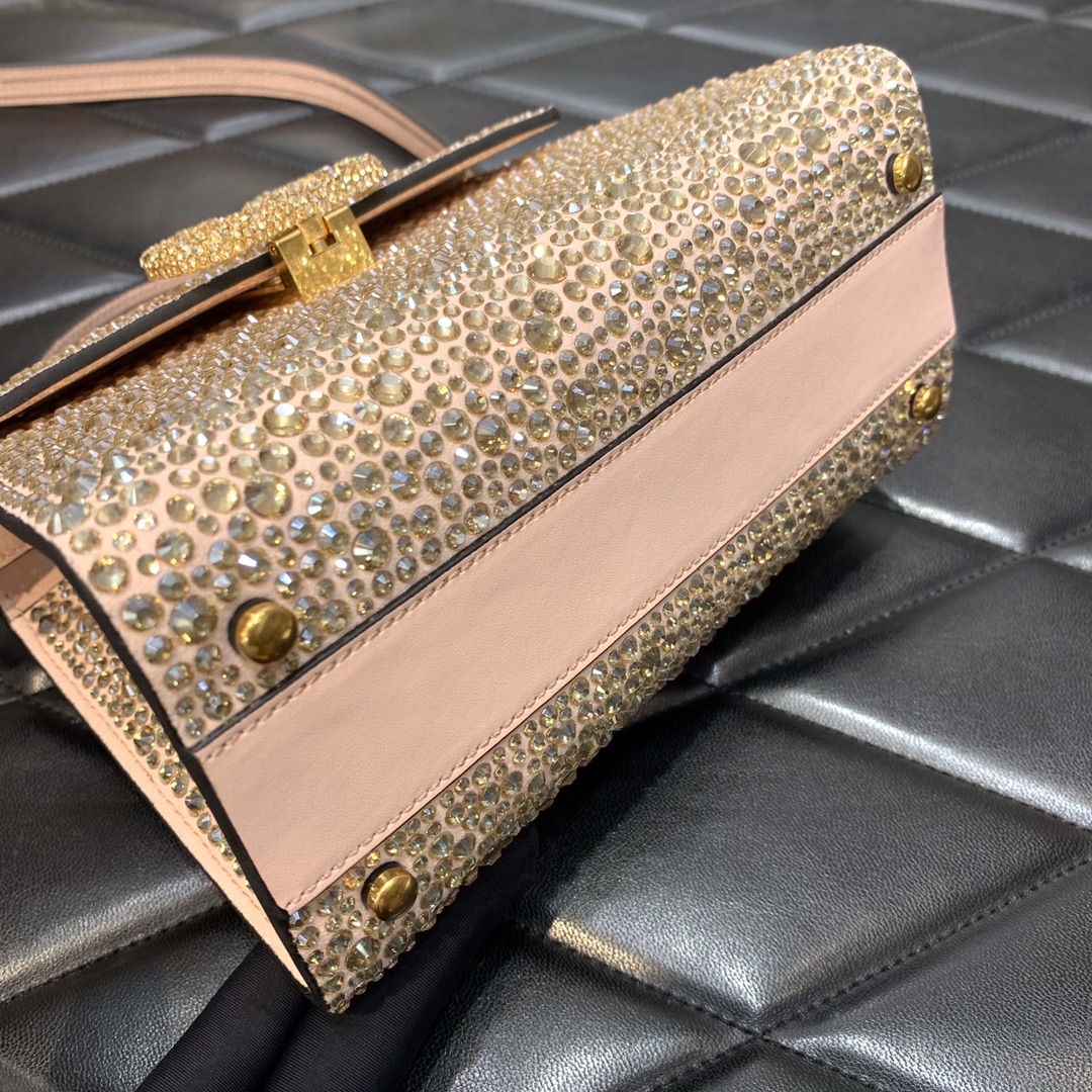 Valentino Garavani Vsling Mini Handbag Entirely Covered in Apricot Rhinestones 